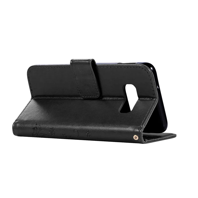 Imprint Butterfly Flower Leather Wallet Case for Samsung Galaxy S10e - Black