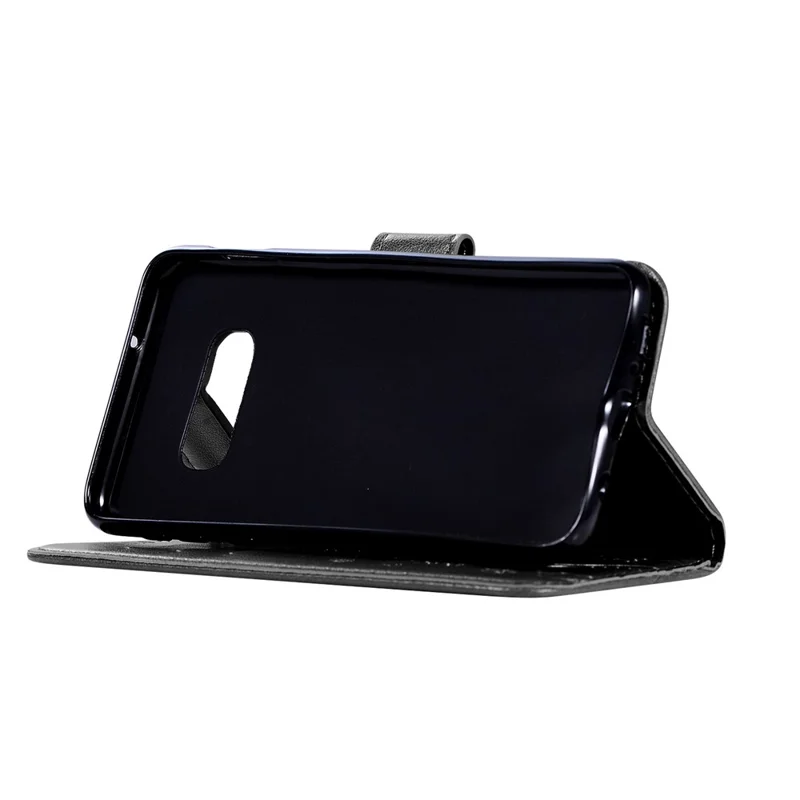 Imprint Butterfly Flower Leather Wallet Case for Samsung Galaxy S10e - Black