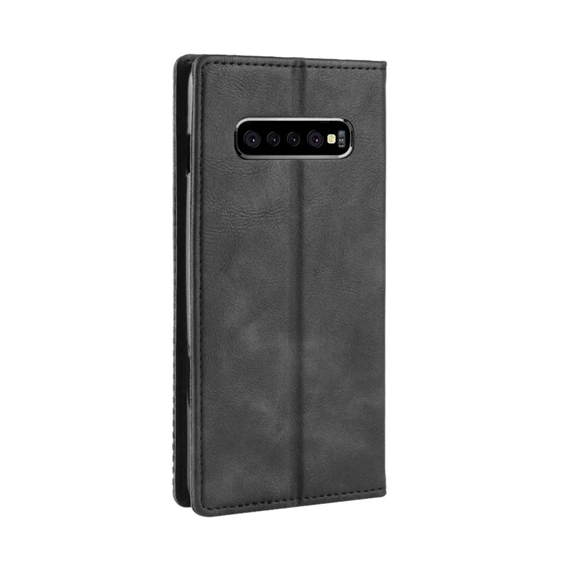 Vintage Style Leather Wallet Cover for Samsung Galaxy S10 Plus - Black