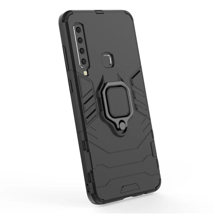 Cool Guard Ring Holder Kickstand PC TPU Hybrid Case for Samsung Galaxy A9 (2018) / A9 Star Pro / A9s - Black