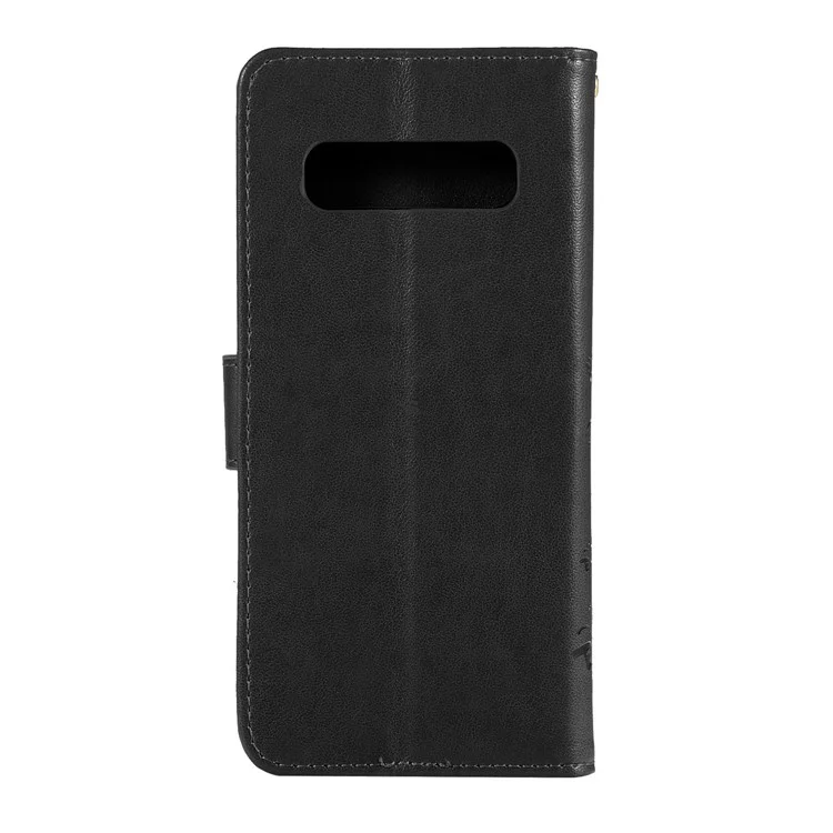Impresión de la Caja de Cuero de Soporte de Flores de Mariposa Con Correa Para Samsung Galaxy S10 - Negro