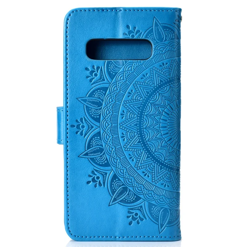 Imprinted Mandala Pattern PU Leather Mobile Case [Wallet Stand] for Samsung Galaxy S10 - Blue