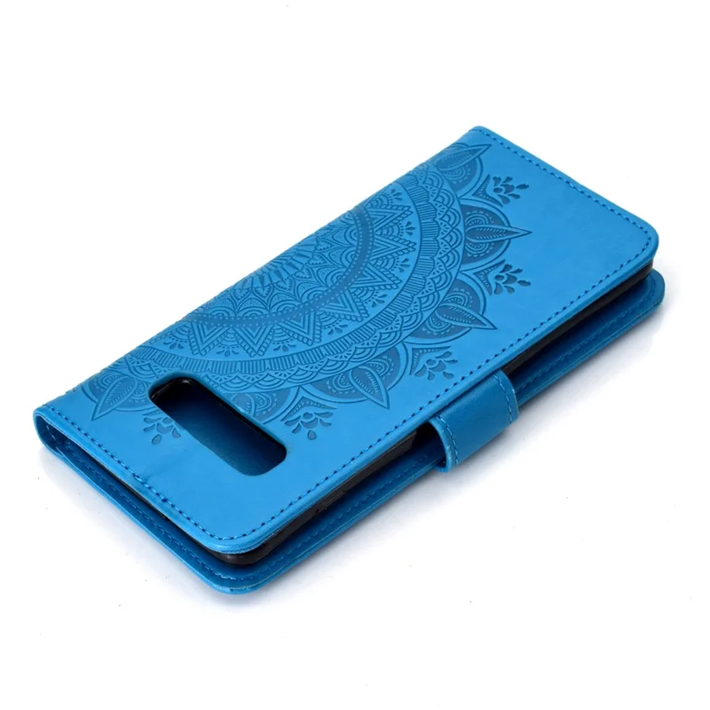 Imprinted Mandala Pattern PU Leather Mobile Case [Wallet Stand] for Samsung Galaxy S10 - Blue