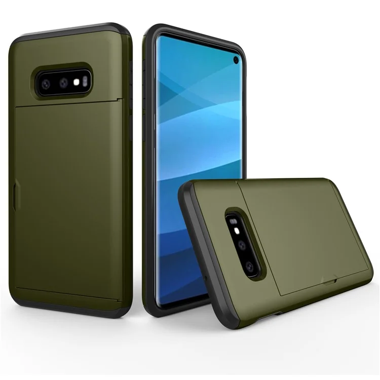 Slide Card Holder PC + TPU Hybrid Case Accessory for Samsung Galaxy S10e - Army Green