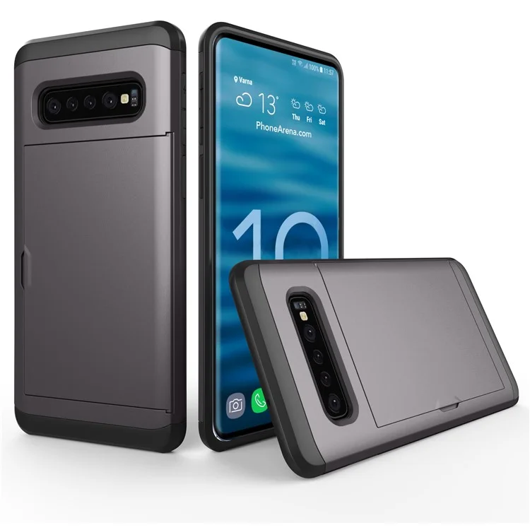 Scheda Slot Slide Plastica + Custodia Ibrida TPU per Samsung Galaxy S10 Plus - Grigio