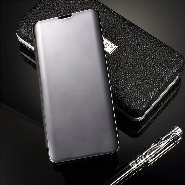 For Samsung Galaxy S10 [Electroplating Mirror Surface] View Window Leather Case - Black