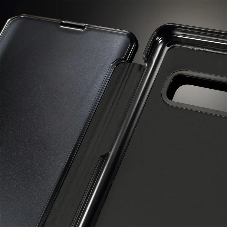 For Samsung Galaxy S10 [Electroplating Mirror Surface] View Window Leather Case - Black