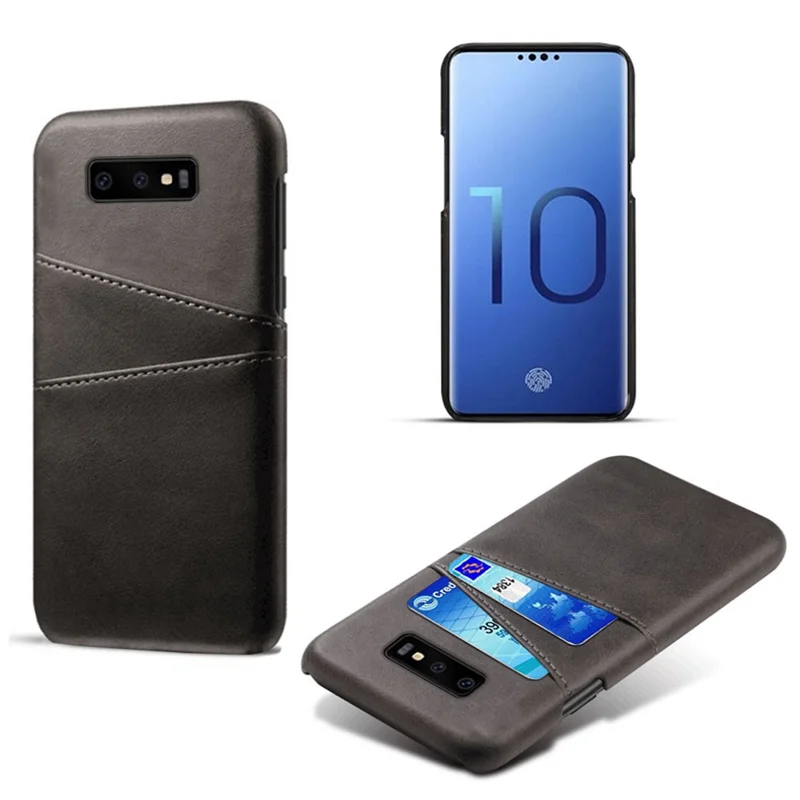 For Samsung Galaxy S10e Dual Card Slots Case PU Leather Coated PC Casing - Black