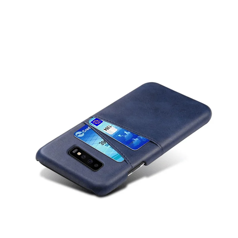 Dual Card Slots PU Leather Coated PC Cell Phone Cover for Samsung Galaxy S10 - Blue