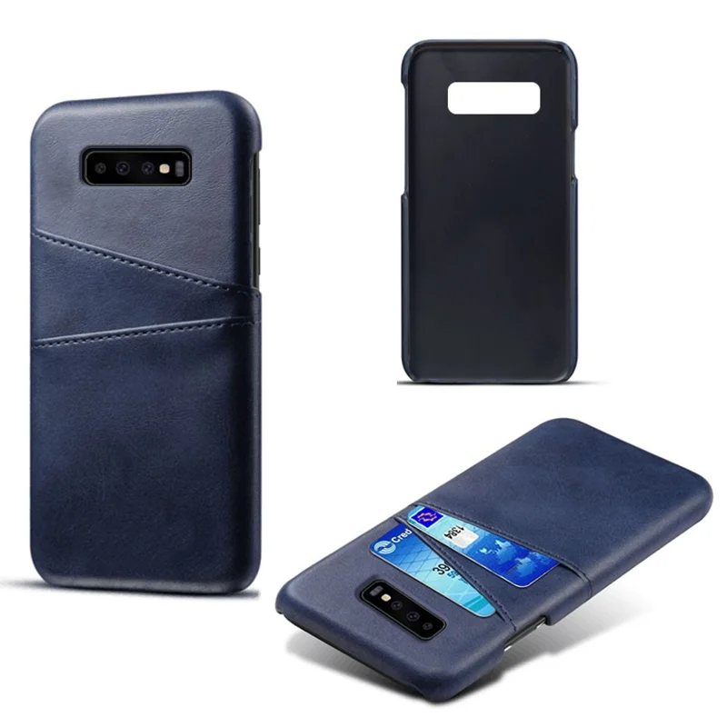 Dual Card Slots PU Leather Coated PC Cell Phone Cover for Samsung Galaxy S10 - Blue
