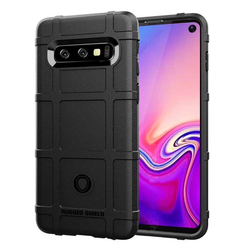 Rugged Anti-shock Square Grid Texture TPU Phone Case for Samsung Galaxy S10 - Black