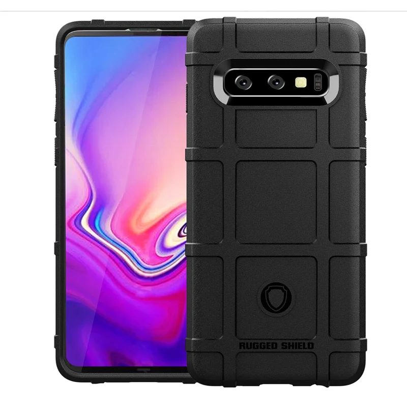 Rugged Anti-shock Square Grid Texture TPU Phone Case for Samsung Galaxy S10 - Black