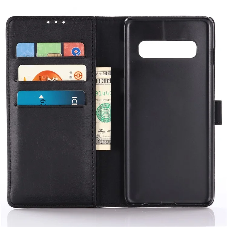 Crazy Horse Wallet Stand de Cuero Para Samsung Galaxy S10 Plus - Negro