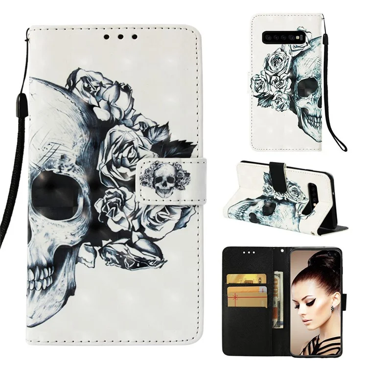 Pattern Print PU Leather Stand Magnetic Cover for Samsung Galaxy S10 Plus - Skull