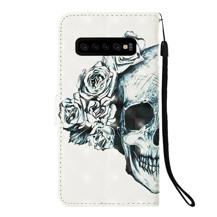 Pattern Print PU Leather Stand Magnetic Cover for Samsung Galaxy S10 Plus - Skull