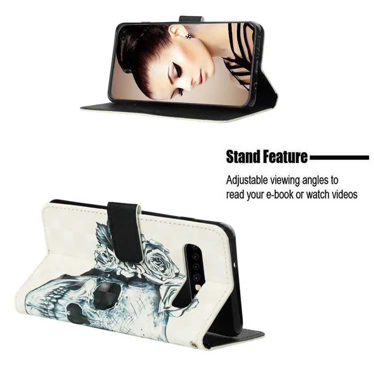 Pattern Print PU Leather Stand Magnetic Cover for Samsung Galaxy S10 Plus - Skull