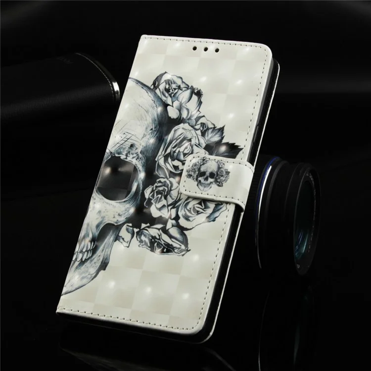 Pattern Print PU Leather Stand Magnetic Cover for Samsung Galaxy S10 Plus - Skull