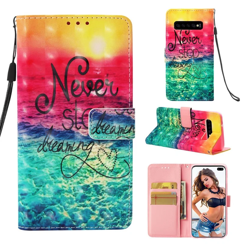 Pattern Print PU Leather Stand Magnetic Casing for Samsung Galaxy S10 Plus - Never Stop Dreaming
