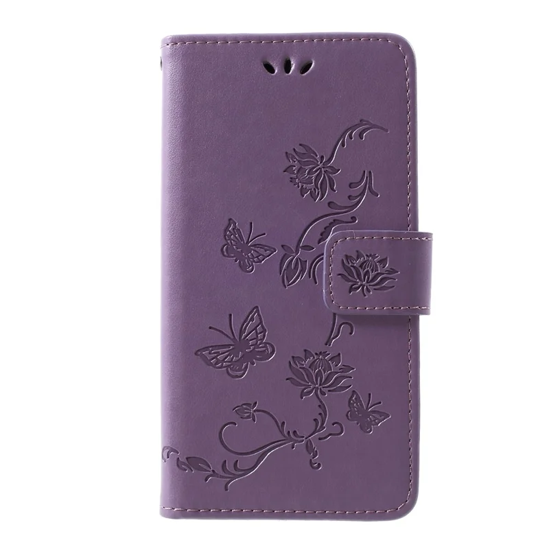 Imprint Butterfly Flower Wallet Stand Leather Flip Case for Samsung Galaxy S10 Plus - Light Purple