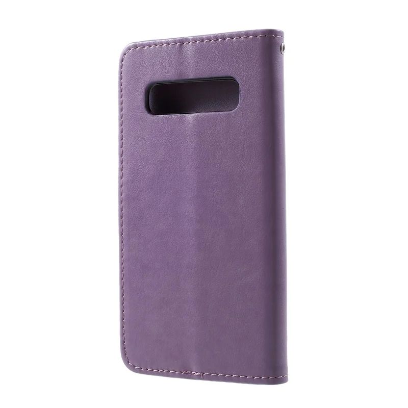 Imprint Butterfly Flower Wallet Stand Leather Flip Case for Samsung Galaxy S10 Plus - Light Purple
