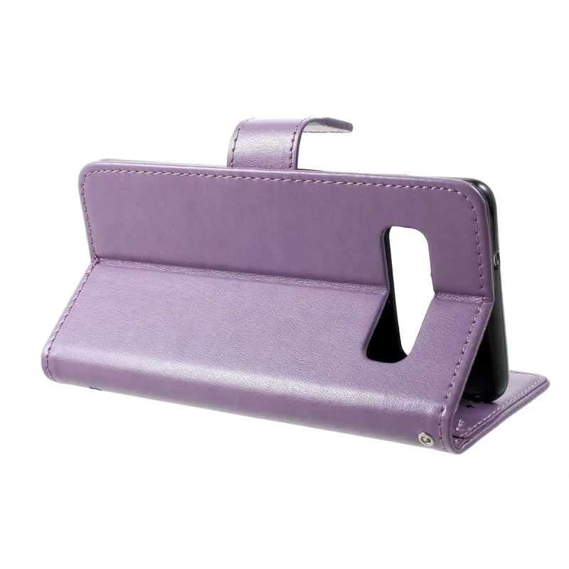 Imprint Butterfly Flower Wallet Stand Leather Flip Case for Samsung Galaxy S10 Plus - Light Purple