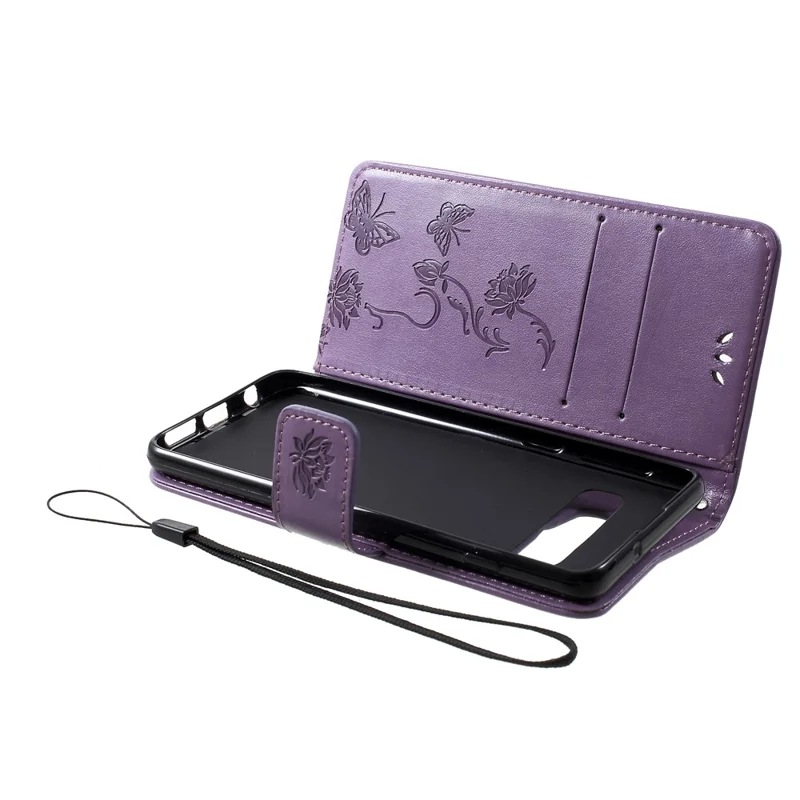 Imprint Butterfly Flower Wallet Stand Leather Flip Case for Samsung Galaxy S10 Plus - Light Purple