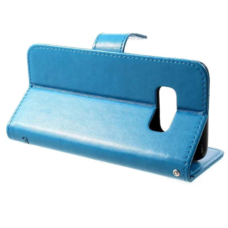 Imprint Butterfly Flower Wallet Stand Leather Cell Phone Case for Samsung Galaxy S10e - Blue