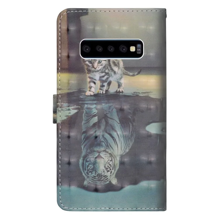 Portefeuille en cuir décoré de lumières à motifs pour smartphone Samsung Galaxy S10 Plus - Chat