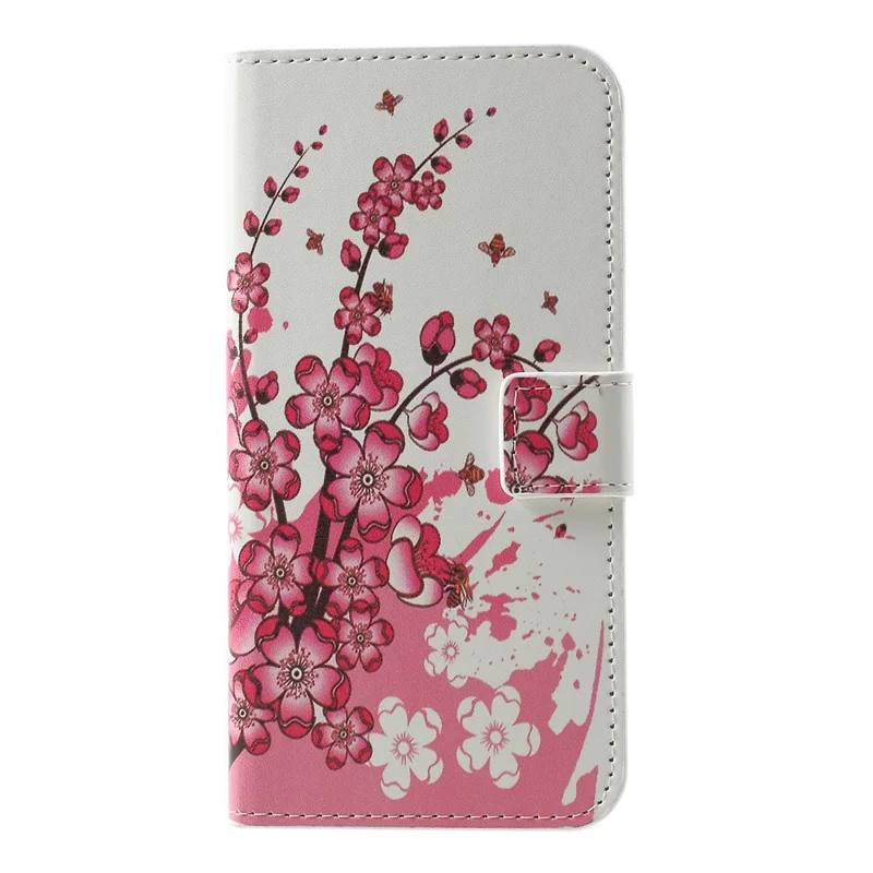 Pattern Printing Wallet Leather Flip Stand Accessory Cover for Samsung Galaxy S10e - Peach Flower