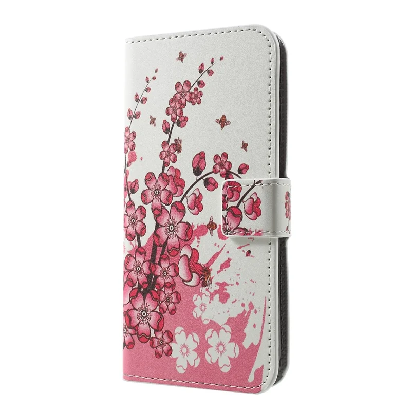 Pattern Printing Wallet Leather Flip Stand Accessory Cover for Samsung Galaxy S10e - Peach Flower