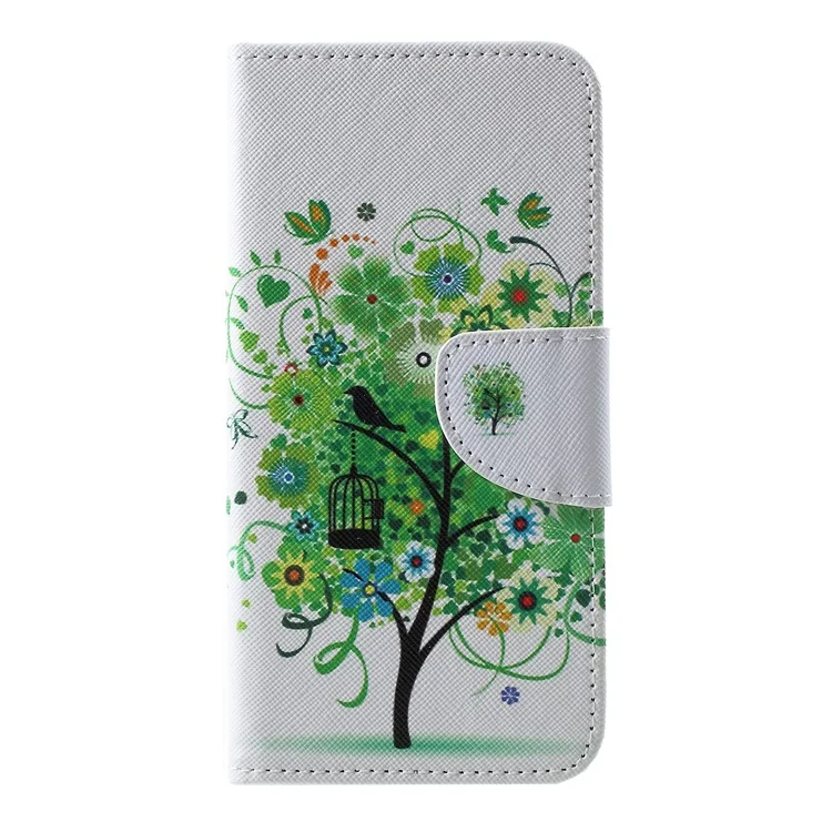 Pattern Printing Cross Texture Stand Leather Wallet Case for Samsung Galaxy S10 Plus - Green Tree