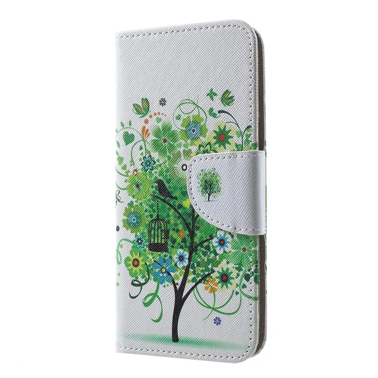 Pattern Printing Cross Texture Stand Leather Wallet Case for Samsung Galaxy S10 Plus - Green Tree