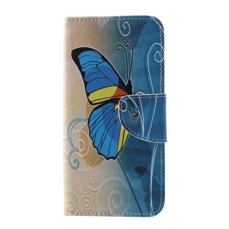 Acessório de Caixa de Couro Com Textura Cruzada Para Samsung Galaxy S10 - Borboleta Azul