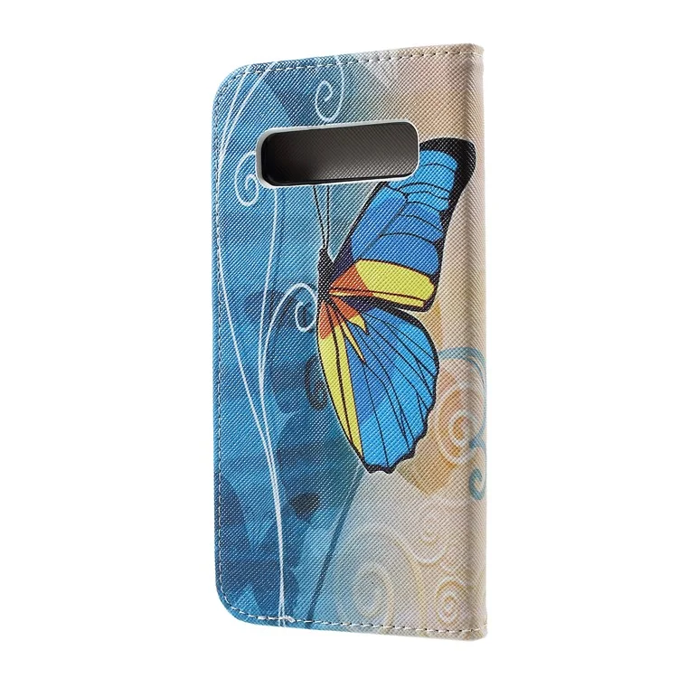 Acessório de Caixa de Couro Com Textura Cruzada Para Samsung Galaxy S10 - Borboleta Azul