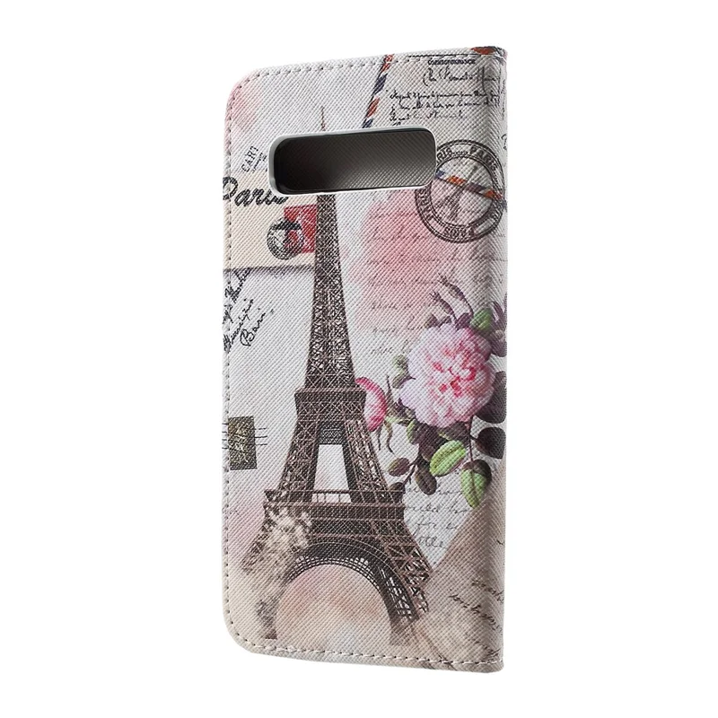 Cross Texture Patterned Protective Leather Case for Samsung Galaxy S10 - Eiffel Tower