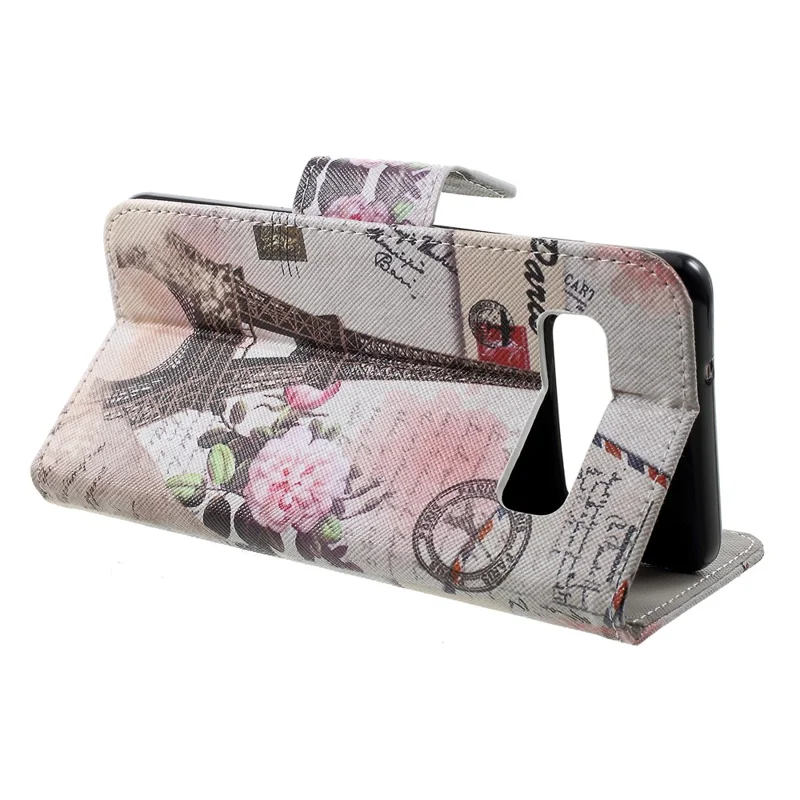 Cross Texture Patterned Protective Leather Case for Samsung Galaxy S10 - Eiffel Tower