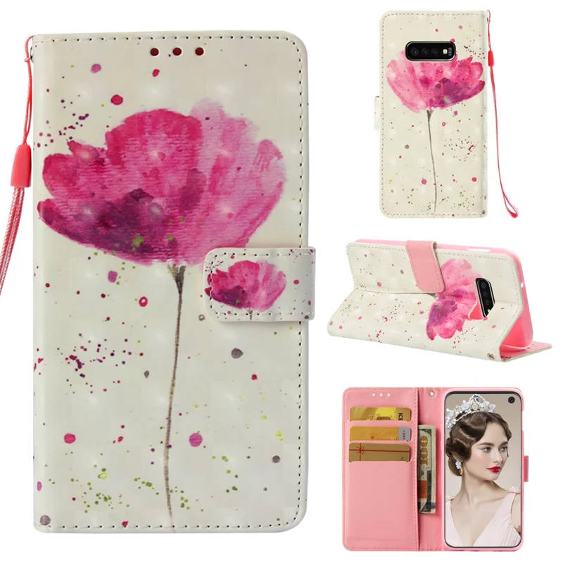 Pattern Printing Light Spot Decor Leather Stand Case with Card Slots for Samsung Galaxy S10e - Vivid Flowers