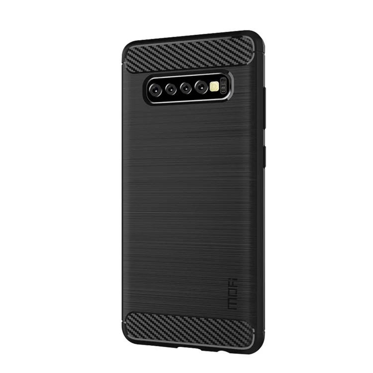 Mofi Fiber de Fibra de Carbono Case TPU Cepillado Para Samsung Galaxy S10 Plus - Negro
