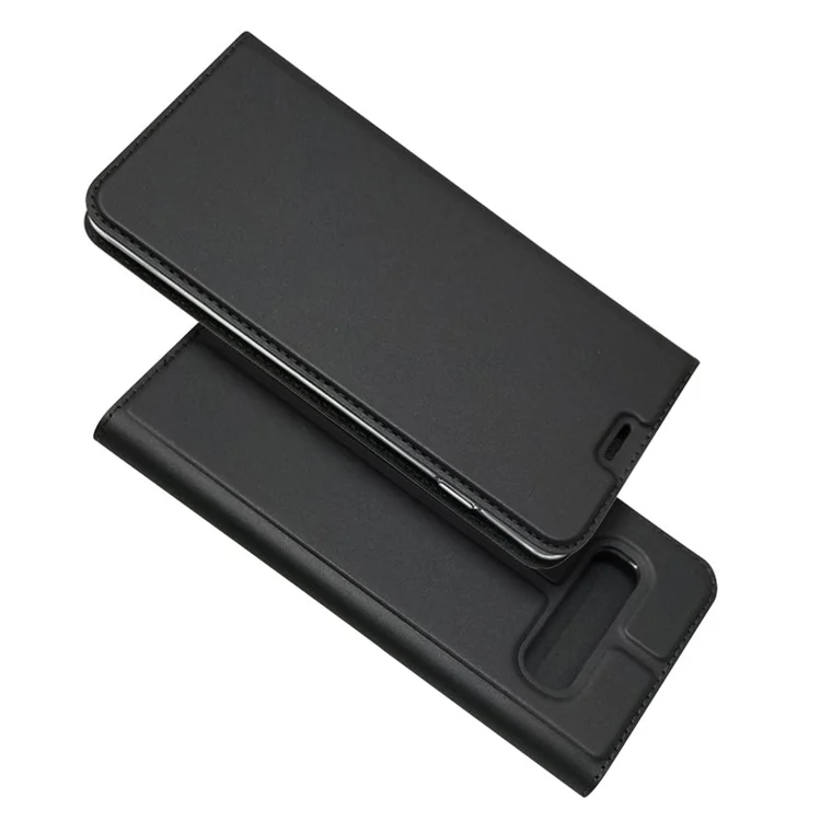 Caixa De Couro Protetora Absorta Automática Com Suporte De Cartão / Stand Para Samsung Galaxy S10 - Preto