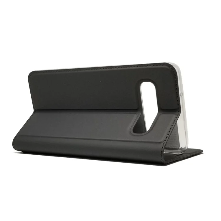 Caixa De Couro Protetora Absorta Automática Com Suporte De Cartão / Stand Para Samsung Galaxy S10 - Preto