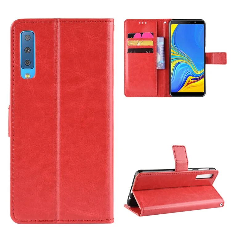 Escudo Protetor Do Couro Louco Do Cavalo Do Plutônio Para A Galáxia A7 De Samsung (2018) - Vermelho
