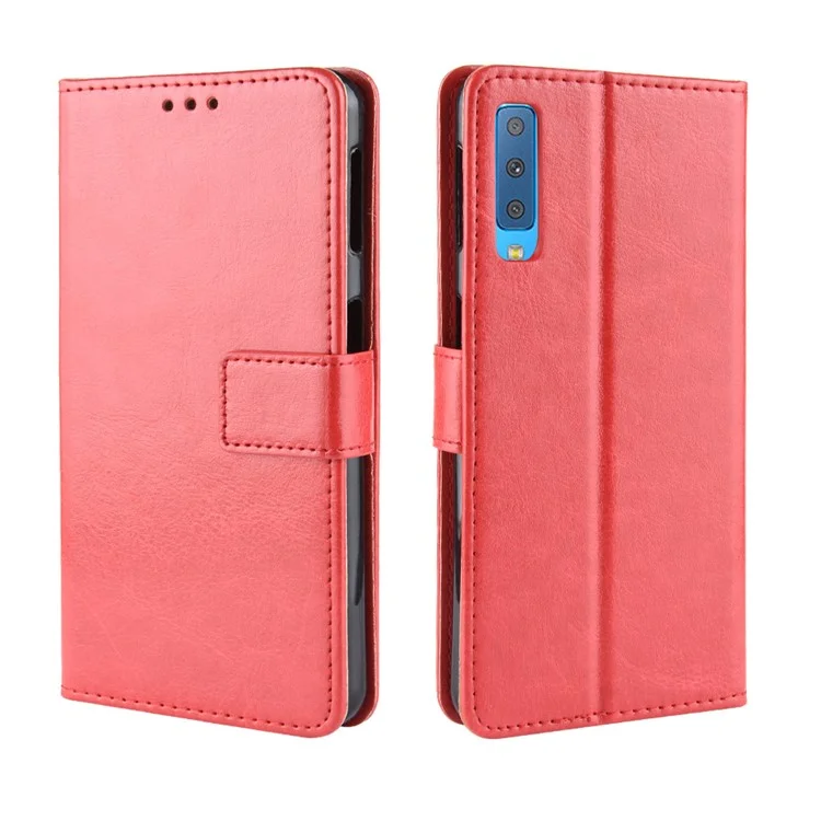 Escudo Protetor Do Couro Louco Do Cavalo Do Plutônio Para A Galáxia A7 De Samsung (2018) - Vermelho