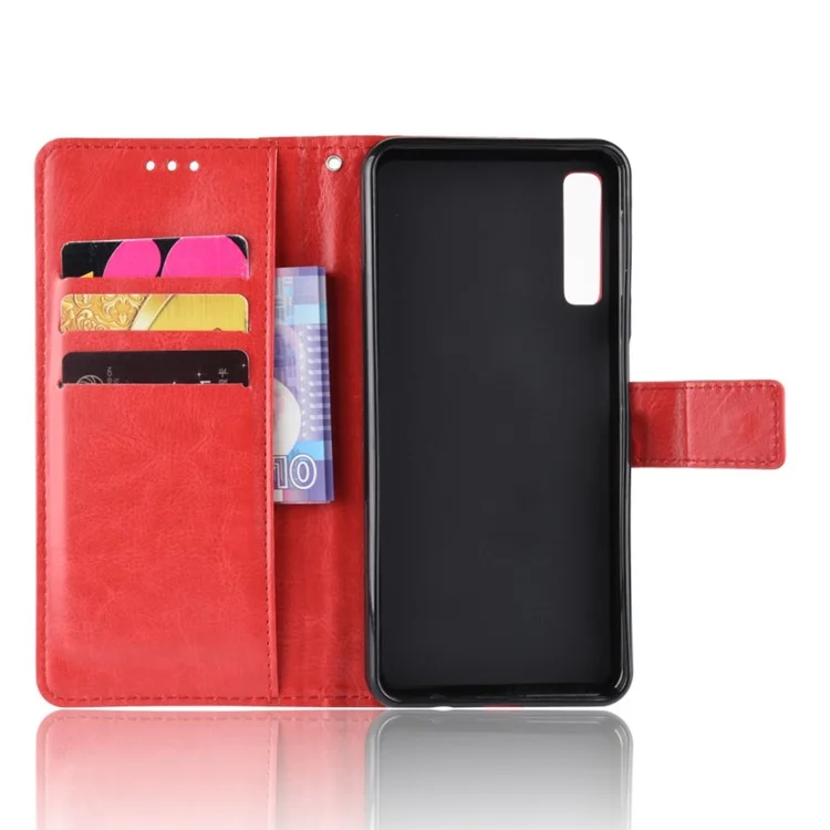 Escudo Protetor Do Couro Louco Do Cavalo Do Plutônio Para A Galáxia A7 De Samsung (2018) - Vermelho