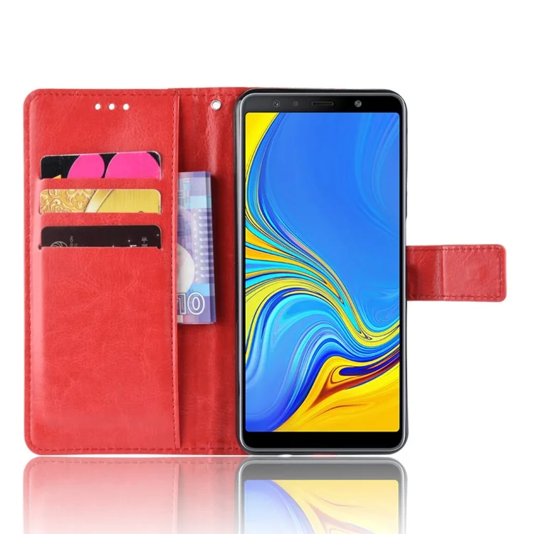 Escudo Protetor Do Couro Louco Do Cavalo Do Plutônio Para A Galáxia A7 De Samsung (2018) - Vermelho