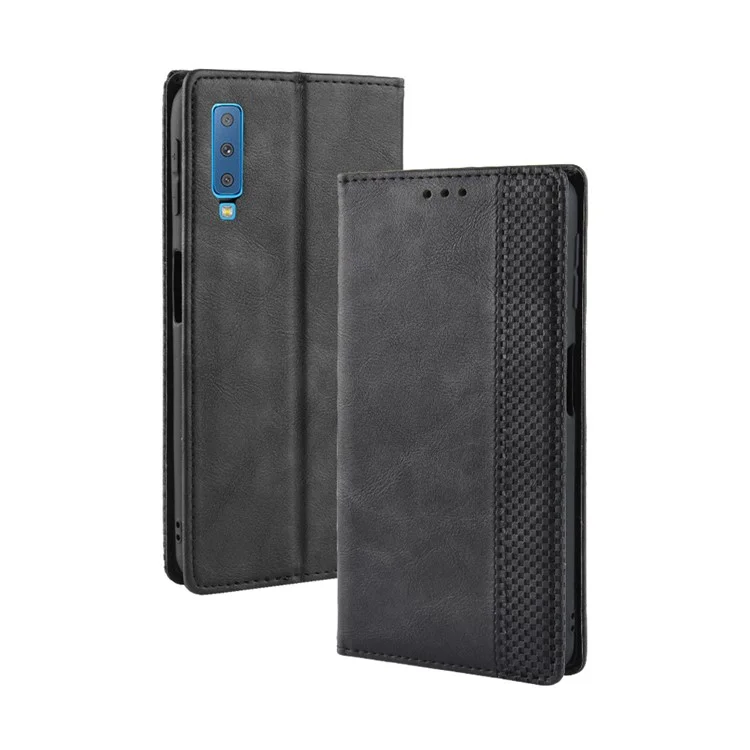 Capa de Carteira de Couro de Estilo Vintage Para o Samsung Galaxy A7 (2018) - Preto