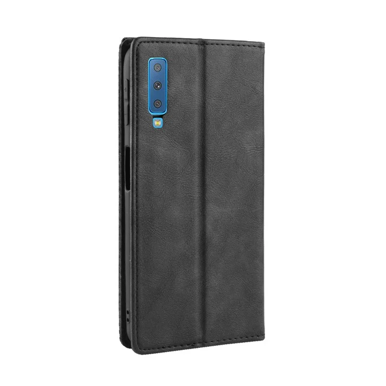 Capa de Carteira de Couro de Estilo Vintage Para o Samsung Galaxy A7 (2018) - Preto