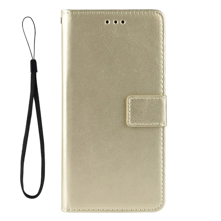 Crazy Horse Wallet Leather Phone Case with Strap for Samsung Galaxy S10 Plus - Gold