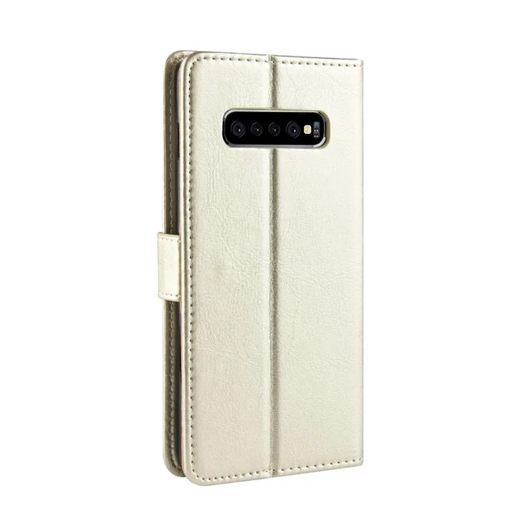 Crazy Horse Wallet Telephone Case Con Correa Para Samsung Galaxy S10 Plus - Oro