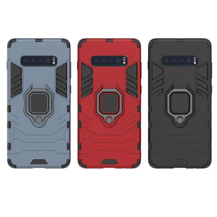 Anel de Dedo Kickstand PC + Capa Híbrida de TPU para Samsung Galaxy S10 Plus - Preto