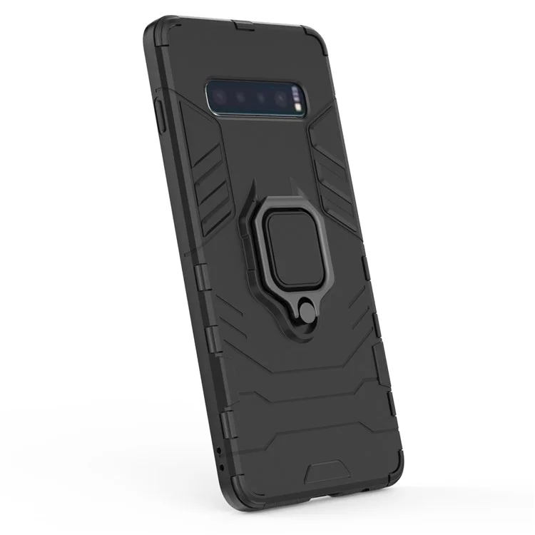 Anel de Dedo Kickstand PC + Capa Híbrida de TPU para Samsung Galaxy S10 Plus - Preto